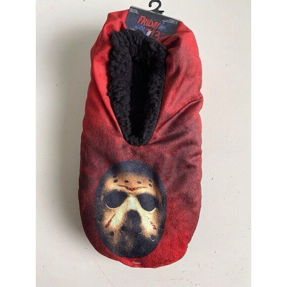 Friday The 13th Jason Voorhees Slippers Fuzzy Socks Cozy Size 6-12 Non Slip NEW - Picture 1 of 11